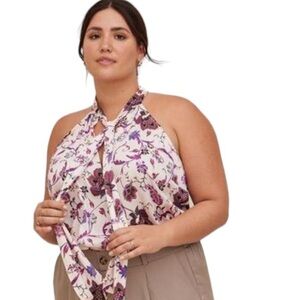 Torrid Satin Bow Tie-Front Floral Halter Top NWT Size 5